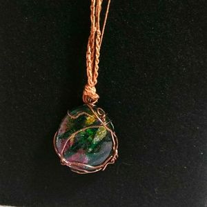 Large glass / wirework handmade pendant